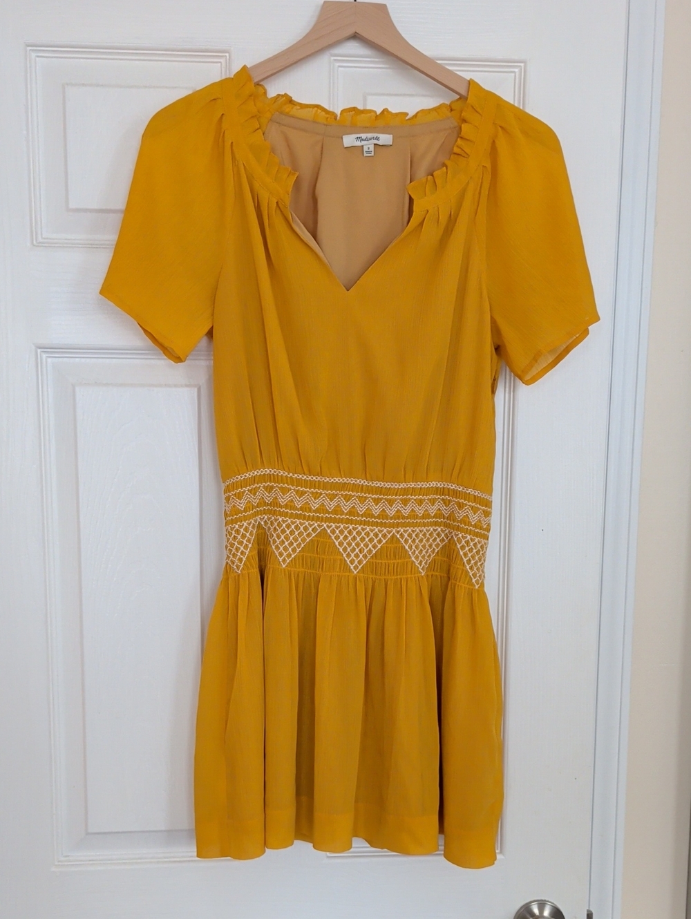 Madewell Mustard Yellow Mini Dress with Embroidered Waist